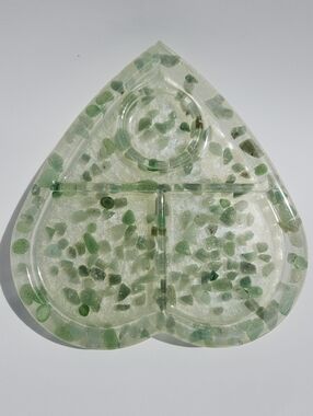 Handmade Witchy Planchette Shaped Resin Tray With Green Aventurine Crystal Chips